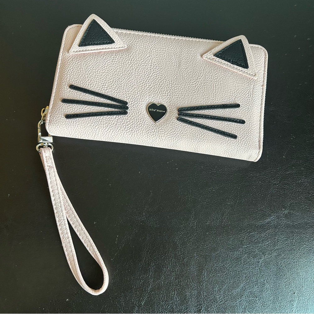 Betsey Johnson Cat-Themed Pastel Pink Bi-fold Wristlet Wallet